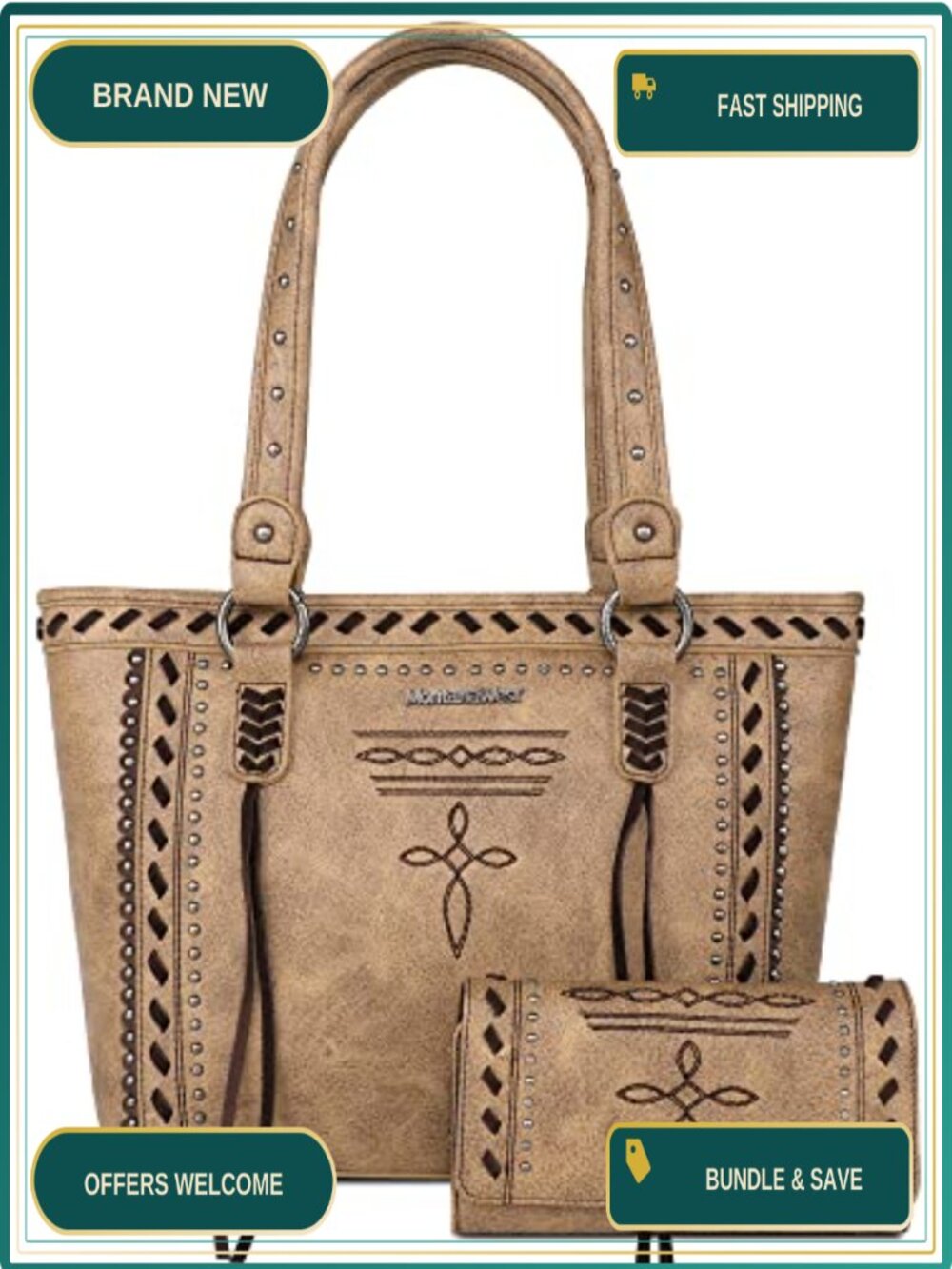 Montana West Western Tote Bag Vegan Leather Satchel Handbag Wallet Set